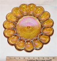 IRIDESCENT CARNIVAL GLASS DEVILED EGG PLATE