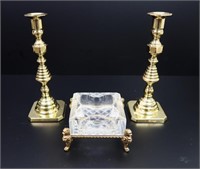 VINTAGE ASHTRAY AND CANDLESTICKS