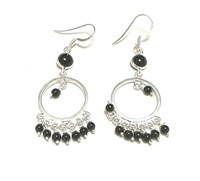 Sterling Silver 2 Ct Black Onyx Dangle Earrings