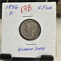 1936-D MERCURY SILVER DIME SCARCE DATE