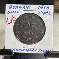 1918 GERMAN 25 PFENNIG EMERGENCY TOKEN COIN