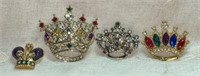 (4) Vtg. Royal Crown Brooches: Gold/Silver Tone,