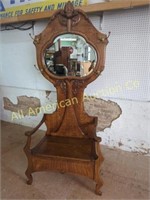 ANTIQUE QUARTER SAWN OAK HALL TREE WITH SEAT