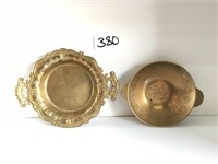 Pair Of Gold Brass Platters With Fancy Designs