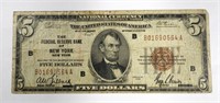 1929 $5 NATIONAL CURRENCY NEW YORK