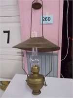 Wonderful brass hanging kerosene lamp, 30"