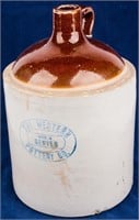 Antique The Western Co Whiskey Jug Crock Stoneware