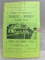 1936 DUROC jersey swine Catalog Thorntown, IN