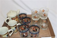 DUCKS/ROOSTERS CUPS, GLASSES & TEAPOT BOX LOT