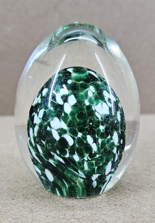 Unique Speckled Emerald & White Glass Egg