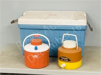 large Coleman cooler w/ water jugs-3 pc