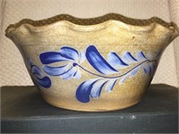Blue Decorated Stoneware Serving Bowl