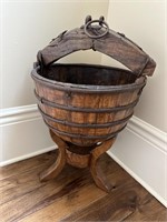 Wooden Well Bucket Plant Stand