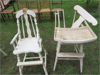 2 EARLY HIGH CHAIRS NEED TLC (DOLL HIGH CHAIR)