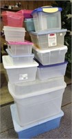 Storage totes with lids, various sizes