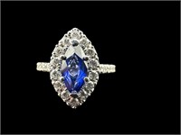 14K MARQUIS SAPPHIRE AND DIAMOND RING