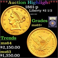 *Highlight* 1861-p Liberty $2 1/2 Graded Select+ U