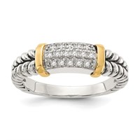 Sterling Silver 14K Accent Antiqued Diamond Ring