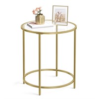 VASAGLE Round Side Table, Glass End Table with Met