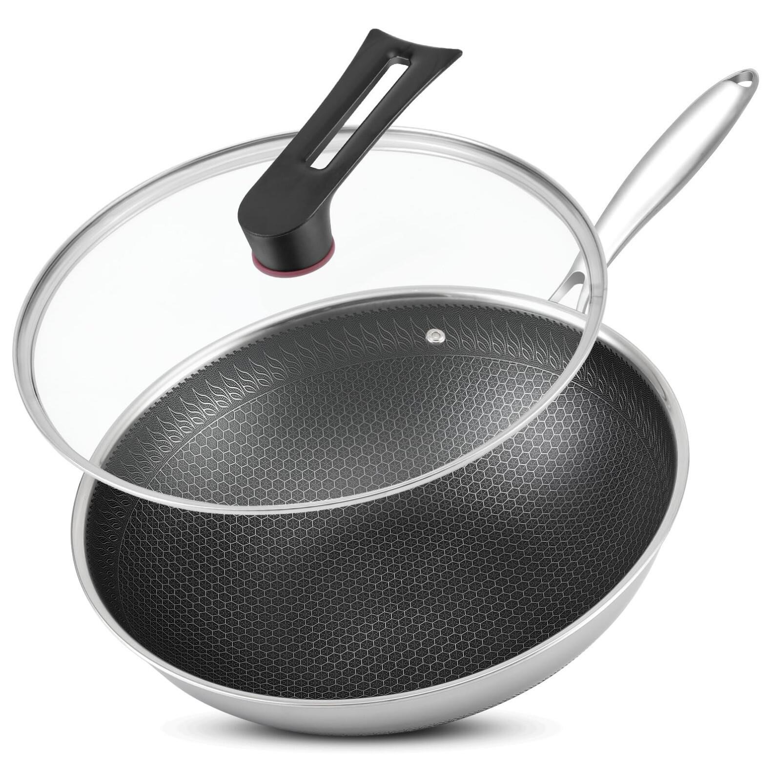 Vegoran 12 inch Wok Pan,Stainless Steel Stir-fry W