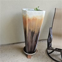 Tall Square Glaze Ceramic planter W Basil NOTES