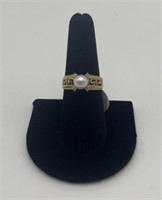 10K Gold Ring - Size 8 Pearl & Diamond -