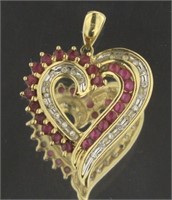 10kt Gold Natural Ruby & Diamond Heart Pendant