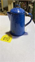 Blue enamelware pitcher
