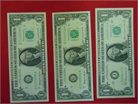(1) 3 total Federal Reserve Notes- Series 1963