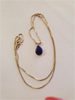 14k Necklace W/ Blue Stone Pendant, Marked