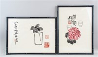QI BAISHI 1864-1957 Chinese Watercolor 2 PC