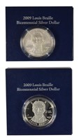 Pair of 2009 Louis Braille Silver Dollars