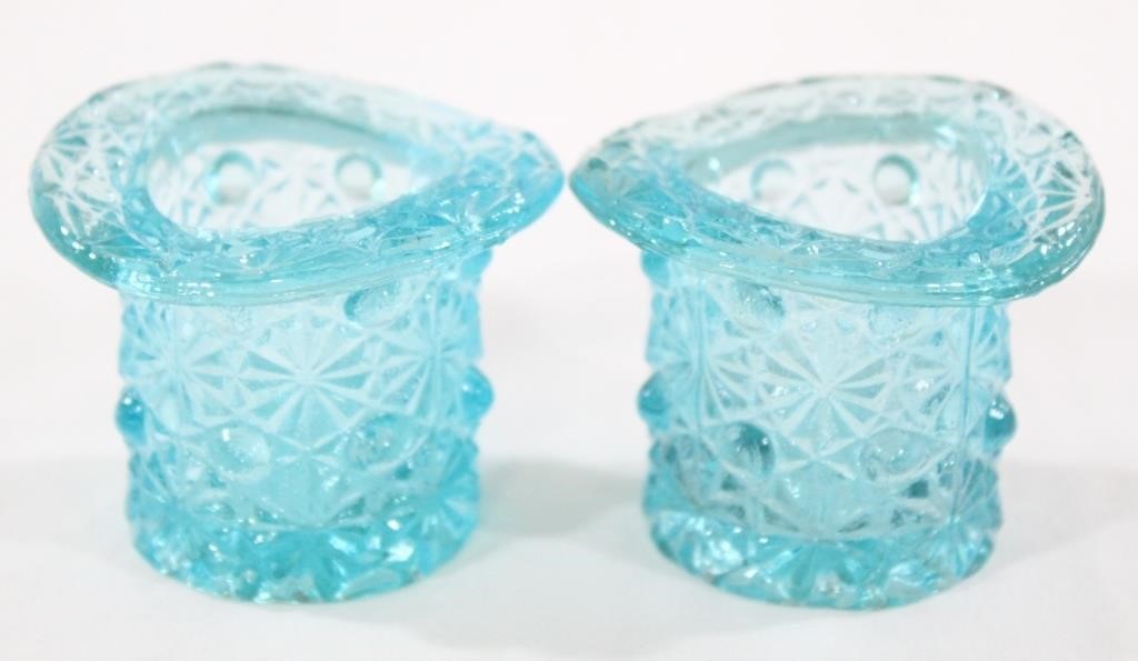 Pair of Small Blue Glass Tophats