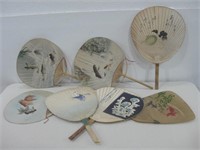Seven Hand Painted Japanese Fans See Info