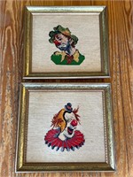 Vintage needlepoint clowns! Some staining
