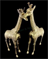 (2) Vintage Brass Giraffe Sculptures