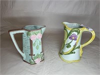 2 7" MaJolica floral pitchers