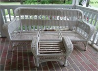 Plastic Wicker Settee and Table