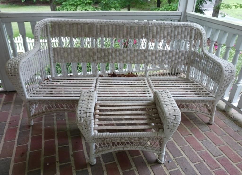 Plastic Wicker Settee and Table