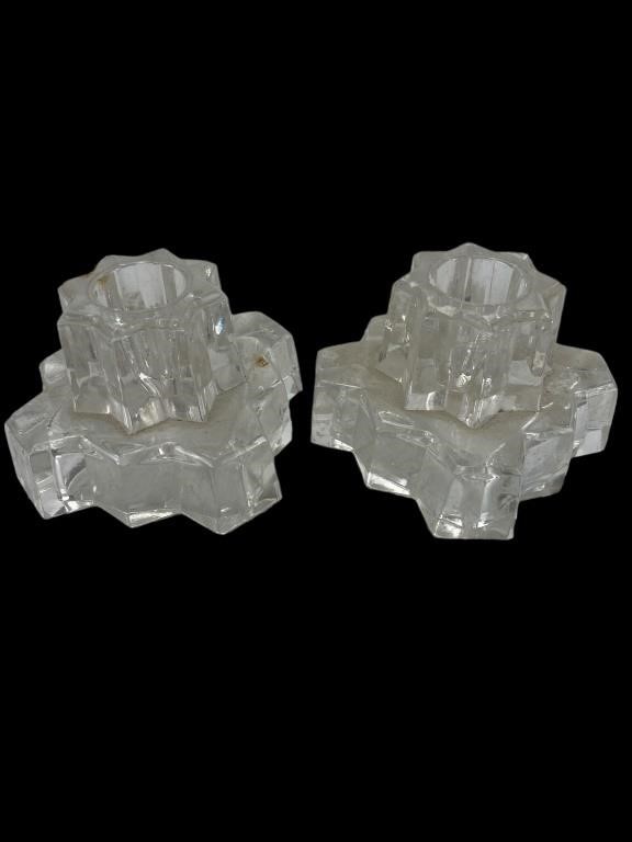 MCM Clear Glass Star Candle Stick Holders