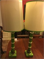 PAIR OF FUNKY GREEN LAMPS- **DAMAGE ON 1 SHADE**