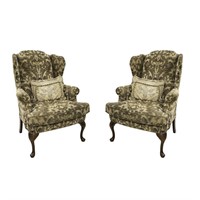 Furniture Pair Wing Back Chairs