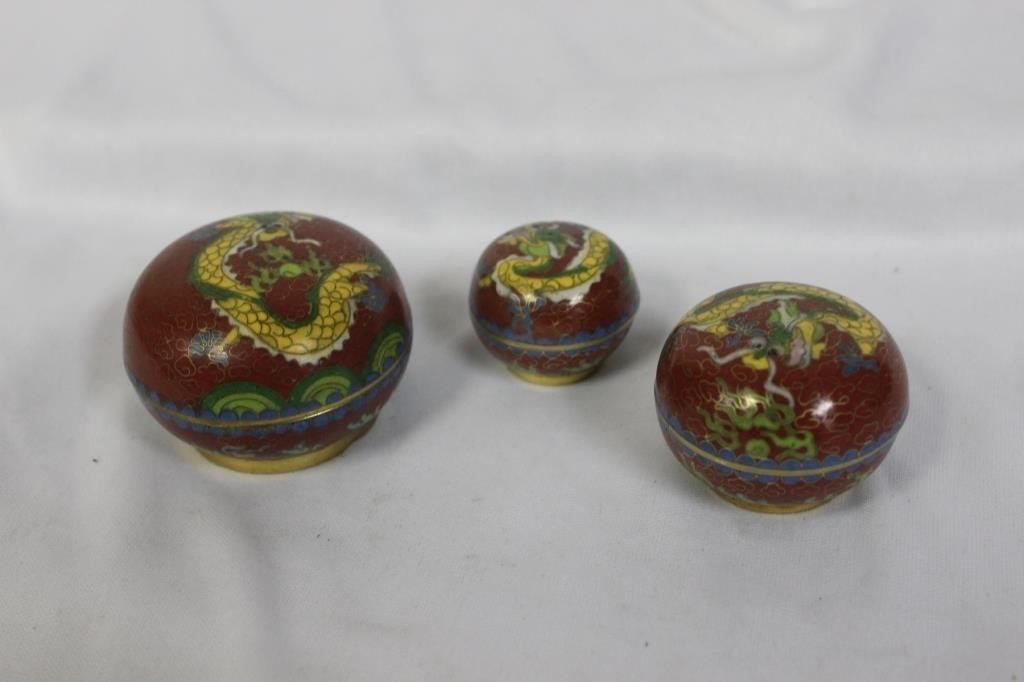 Lot of 3 Stacking Cloisonne Trinket Boxes