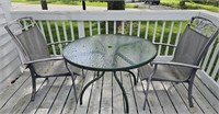 Glass top patio table and 2 chairs