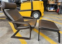 Brown Leather Modern Chair & Ottoman