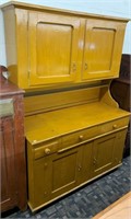 Antique Yellow Painted High Back Kitchen Caibnet