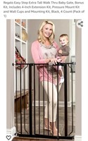 Regalo 36" Tall Walk Thru Baby Gate, Black,  Fits