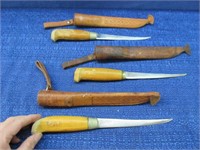 3 rapala fish fillet knives & 3 sheaths