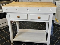 BUTCHER BLOCK TOP ISLAND W/2 DRAWERS & CONTENTS