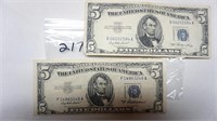 (2) 1953 $5 Silver Certificates